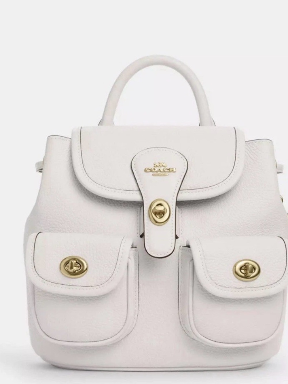 Coach Cream Pebbled Leather Backpack with Gold Hardware